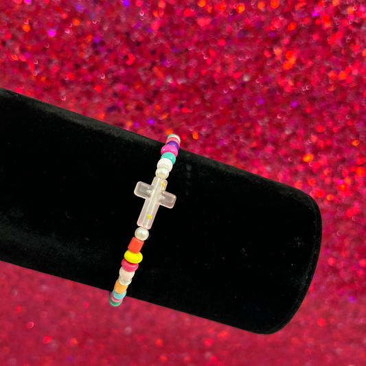 Rainbow cross elastic bracelet🤍