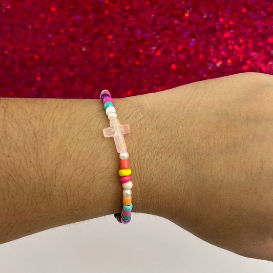 Rainbow cross elastic bracelet🤍